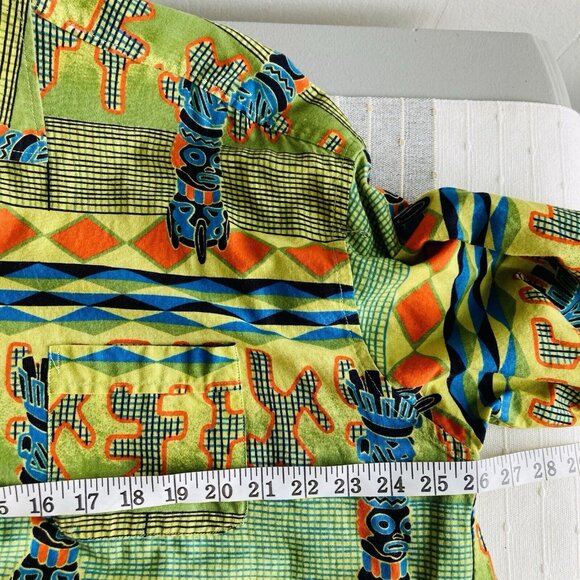 Vintage Hawaiian Shirt Tiki Gods Totem Print Tropical Camp Men’s  52” Chest - Picture 7 of 8